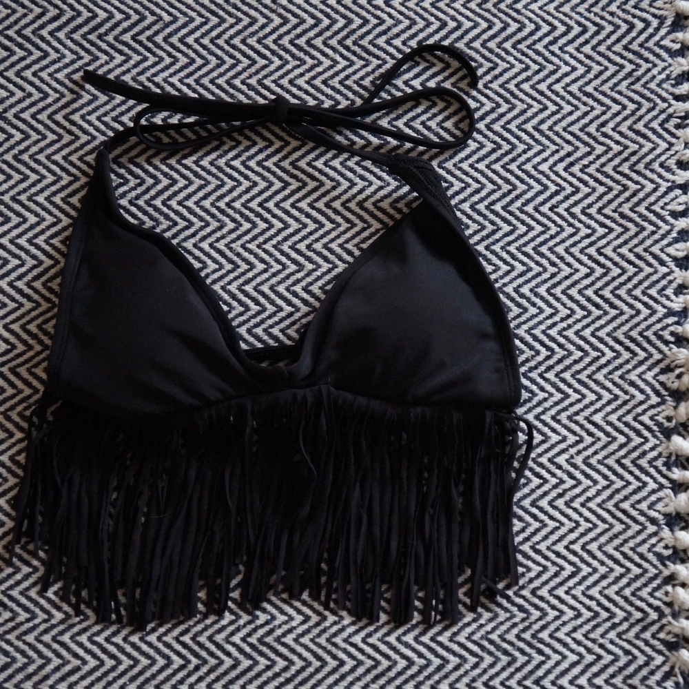Black Fringe Bikini Top